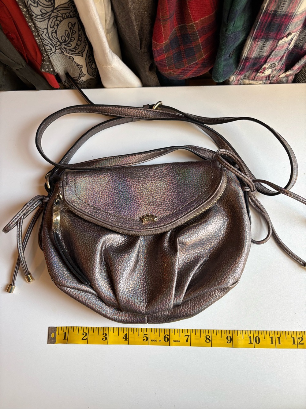 Juicy Couture Iridescent Grey/Brown Crossbody Bag with Gold Accents